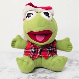 1987 Jim Henson Associates Christmas Baby Kermit Muppet w Hat Plaid Vest 7" Tall